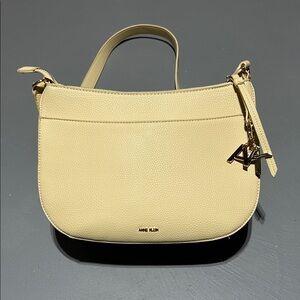 (NEW) Anne Klein Taupe Leather Purse Bag with Strap and Monogram Charm